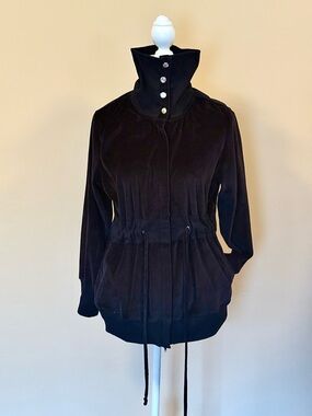 CITY HEARTS Black Women PL High-Collar Drawstring full zip Velour Pocket Jacket